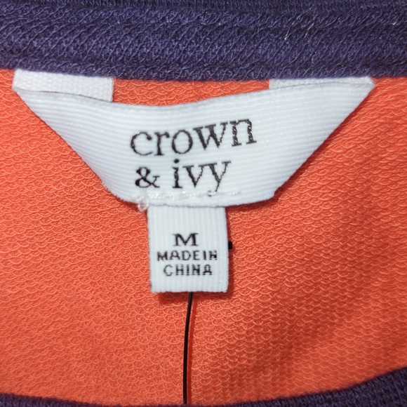 Crown Ivy Shirt Women M OrangeNavy Game Day Long‎ Sleeve French Terry Tee - Picture 4 of 13